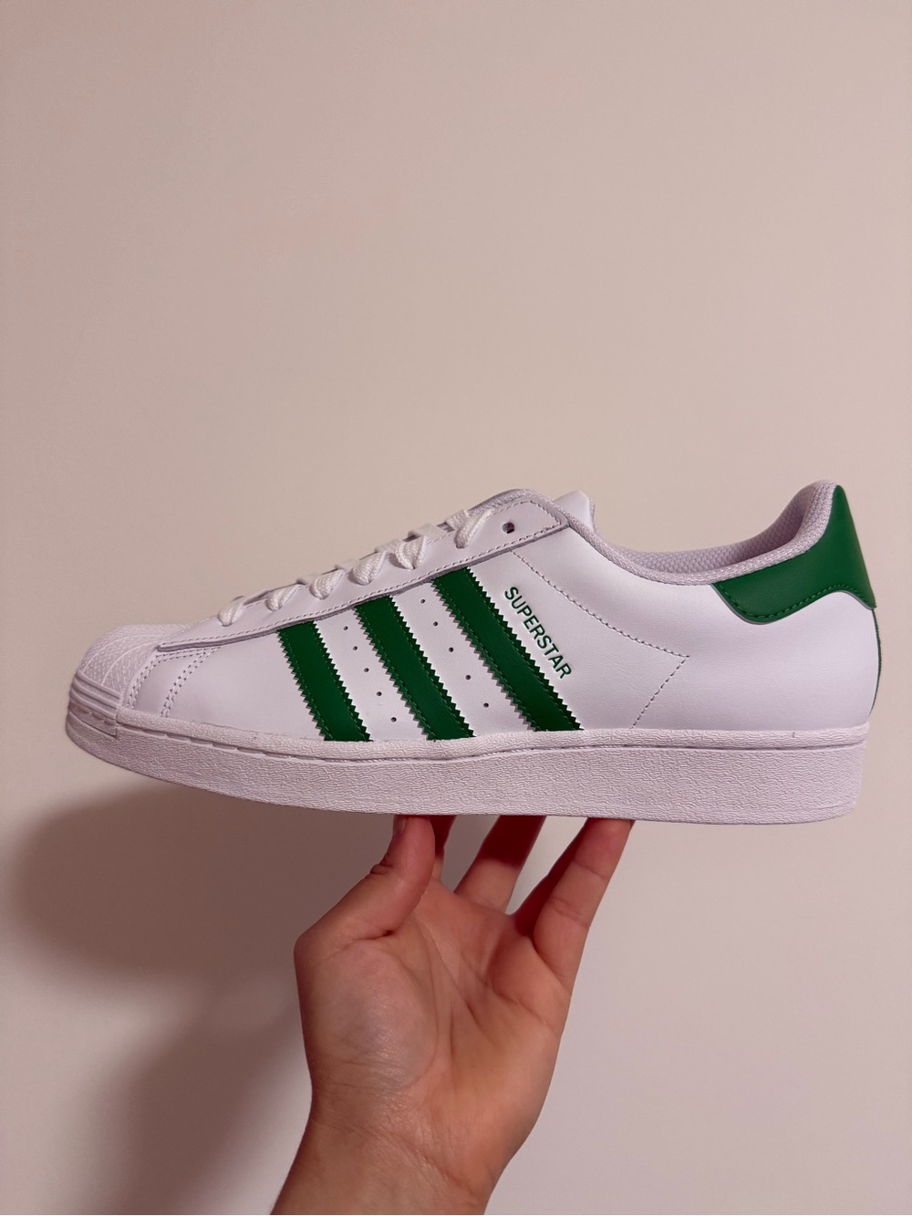 adidas White Sneakers with Green Stripes size 10